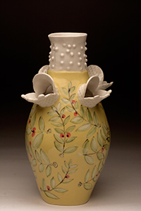 Image of the porcelain paper clay work Yellow Floral Flower Block by Jerry L. Bennett.